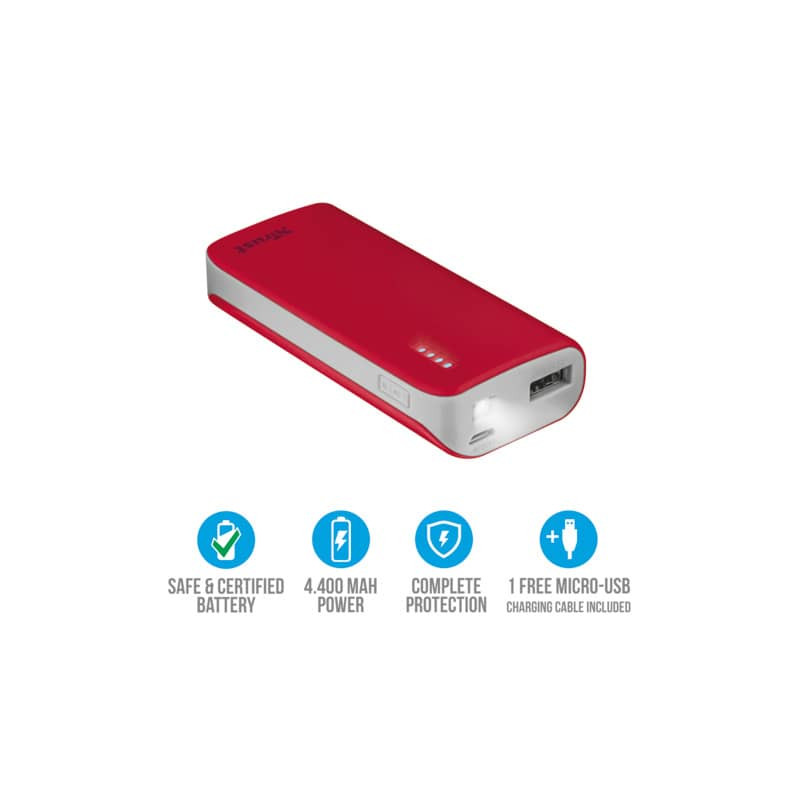 Caricatore portatile Powerbank 4400 Trust Primo rosso 21226 - Lineacontabile