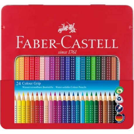 Matite colorate Faber-Castell Colour Grip assortiti astuccio di metallo da  24 - 112423 - Lineacontabile