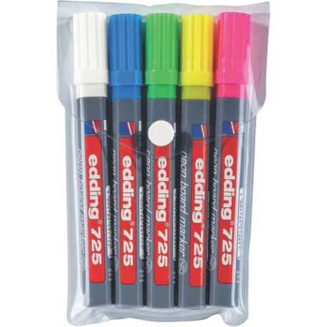 Marcatori Neon per lavagne edding 725 punta scalpello 2-5 mm assortiti confezione da 5 - 4-725-5