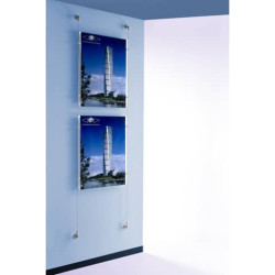 Sistema a cavetto per 2 pannelli porta-avvisi Tecnostyl in acril. 50x70cm elem. fiss. allumin. silve