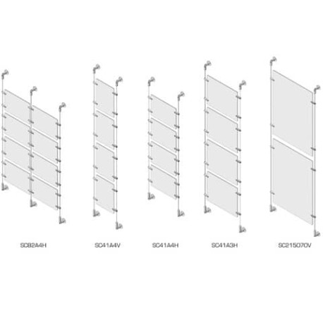 Sist. a cavetto 4 pannelli porta-avvisi Tecnostyl A3 in allum. 48x4,5x400 cm con viti+tasselli fissa