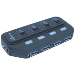 Hub Media Range USB 3.0 con quattro porte con interruttori separati e alimentatore - MRCS505