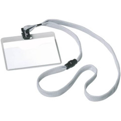 Portanomi DURABLE tasca aperta con cordoncino trasparente/grigio inserto 60x90mm  conf. 10 - 813910