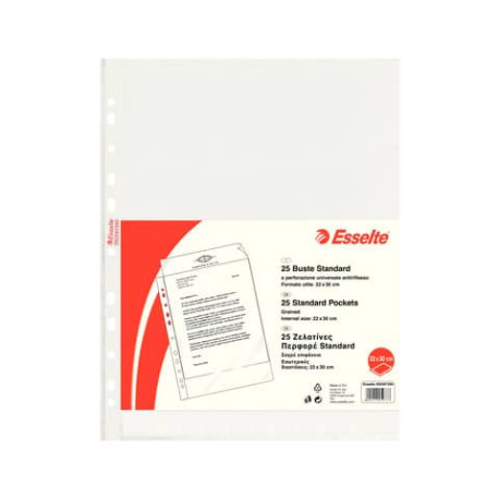 Buste a perforazione universale goffrate Esselte STANDARD PP antiriflesso 22x30 cm conf.25 - 3925973