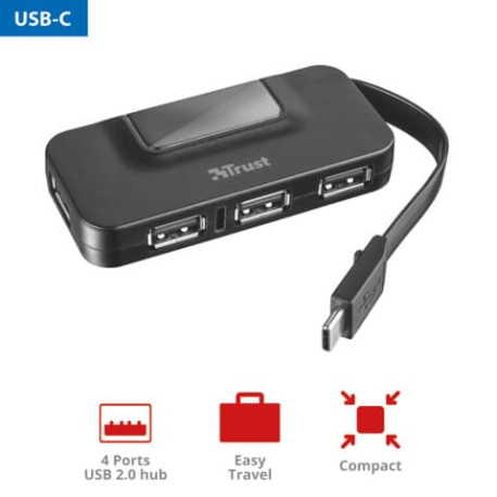 Hub 4 porte USB 2.0 tipo A TRUST Oila nero 21320