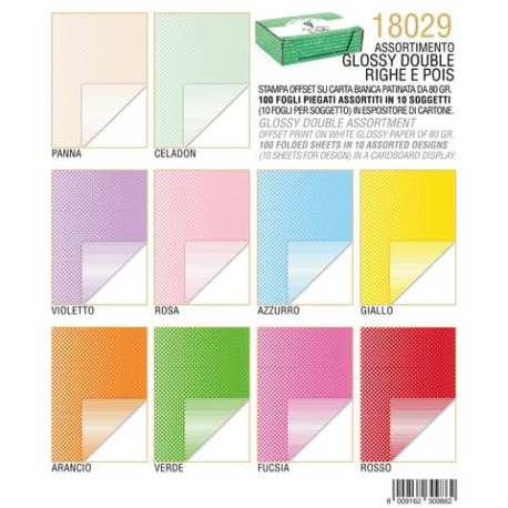 Carta regalo Kartos glossy Double Face 10 colori assortiti conf. 100 fogli - 18029