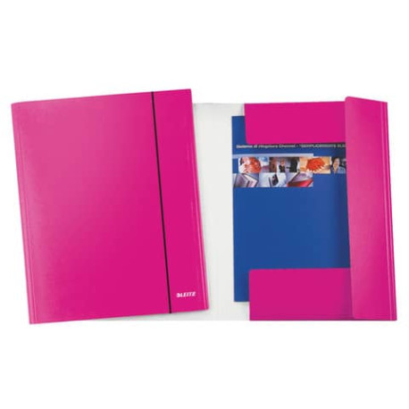 Cartelle a 3 lembi Leitz WoW plastificate con elastico 26,5x35 cm fucsia metallizzato - 39830023