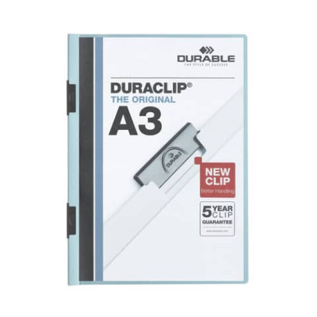 Cartellina con clip Durable DURACLIP® A3 - dorso 6 mm - capacità 60 fogli azzurro 221806