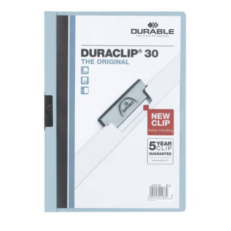 Cartellina con clip Durable DURACLIP® A4 - dorso 3 mm - capacità 30 fogli azzurro - 220006