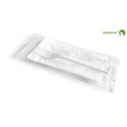 Set posate in PLA monouso Scatolificio del Garda - forchetta-tovagliolo bianco - Conf. 100 pezzi - 1