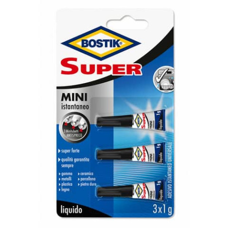 Adesivo universale istantaneo Bostik Super Mini liquido tubetto monodose  1 gr - Conf. 3 pz - D2743