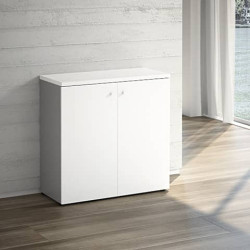 Armadio basso a 2 ante LineKit Flat 90x40,1xH.87,7 cm ante/top trama bianco ripiani/fianchi trama gr