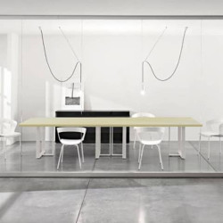 Tavolo riunione meeting LineKit Swing Twist 360x120xH.73 cm - piano acero - struttura bianco - T6090