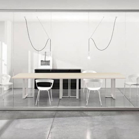 Tavolo riunione meeting LineKit Swing Twist 360x120xH.73 cm - piano rovere - struttura alluminio - T