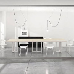 Tavolo riunione meeting LineKit Swing Twist 360x120xH.73 cm - piano rovere - struttura bianco - T609