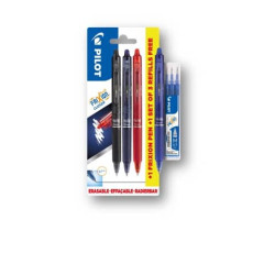 Multipack Pilot Frixion 3 penne a sfera (nero/rosso/blu) + 1 Frixion Clicker blu 0,7 mm + 3 refill F