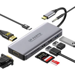 Dock Universale USB-C™ Up Parts® 9 in 1 grigio - UP-DS-9866T