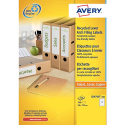 Etichette in carta riciclata bianca per raccoglitori Avery 38x192 mm - 7 et/foglio - Laser cf.100 ff