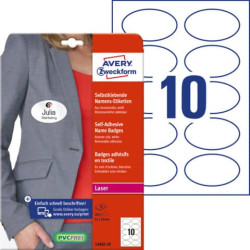 Badge adesivi per tessuti ovali Avery 85x50 mm - 10 et/foglio - stampanti laser - Conf. 20 fogli L48