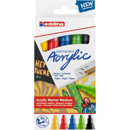 Marcatori acrilici Edding 5100 - punta tonda 2-3 mm tratto medio - assortiti - Conf. 5 pezzi - 4-510