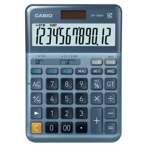 Calcolatrice da tavolo Casio DF-120EM-W-EP - blu - solare e batteria  display 12 cifre - Lineacontabile