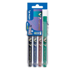 Penna roller a inchiostro liquido Pilot Hi-Tecpoint V7 -  punta 0,7 mm - 4 colori - Set2go 4 pezzi -