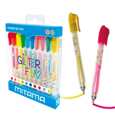 Mini Penna Gel  Mitama - colori glitter e neon assortiti - tratto 1 mm - conf. 10 pezzi - 62569