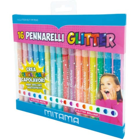 Pennarelli Mitama Glitter e Pastello punta media 3 mm - presa triangolare - colori assortiti conf. 1