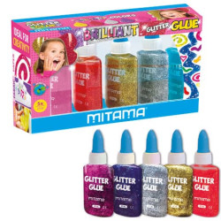 Colla Glitter Mitama Neon effetto rilievo formato 37,5 ml - colori assortiti - conf. 5  flaconcini -