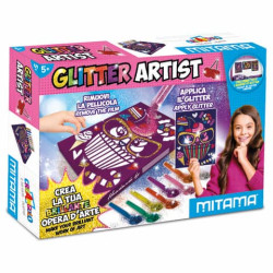 Glitter Artist cat Mitama - Quadretto adesivo A4 + 8 Polverine Glitter + 2 Colle Glitter - colori as