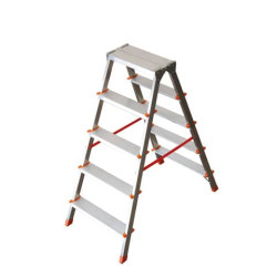 Scaletta doppia salita in alluminio - montanti 40x20 mm - H 106 cm Facal 5+5 gradini Filo - FI-5