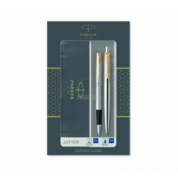 Gift set DUO Parker - Penna a sfera Jotter Stainless Steel GT + stilografica inchiostro blu - conf. 