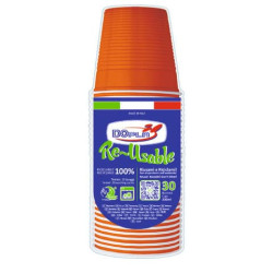 Bicchieri arancioni in polistirene conf. 30 pz Dopla Reusable 230 ml 22613