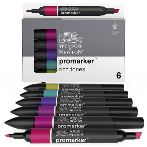 Set 6 pennarelli Promarker doppia punta fine-larga Winsor&Newton -  assortiti colori forti - 0290111 - Lineacontabile