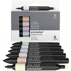 Set 6 pennarelli Promarker doppia punta fine-larga Winsor&Newton - assortiti colori pastello - 02901