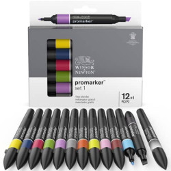 Set 12 pennarelli Promarker Winsor&Newton colori assortiti + pennarello blender - 0290137