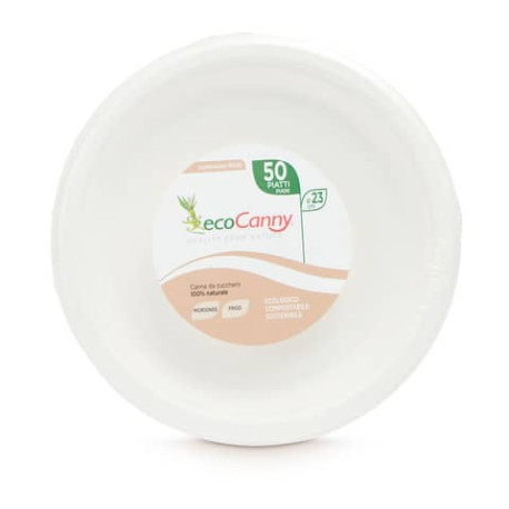 Piatti piani bio-compostabili ecoCanny Everyday bianco Ø230x22 mm conf. 50 pz - ECO‐013CA