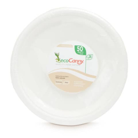 Piatti piani bio-compostabili ecoCanny Everyday bianco  Ø260x22 mm conf. 50 pz - ECO‐016CA