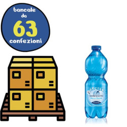 Bancale 63 confezioni da 24 bottigliette di acqua minaerale frizzante San Benedetto da 500 ml, prove