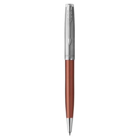Penna a sfera Parker Sonnet Sand Blasted Metal punta M inchiostro nero Parker Orange CT - 2169361